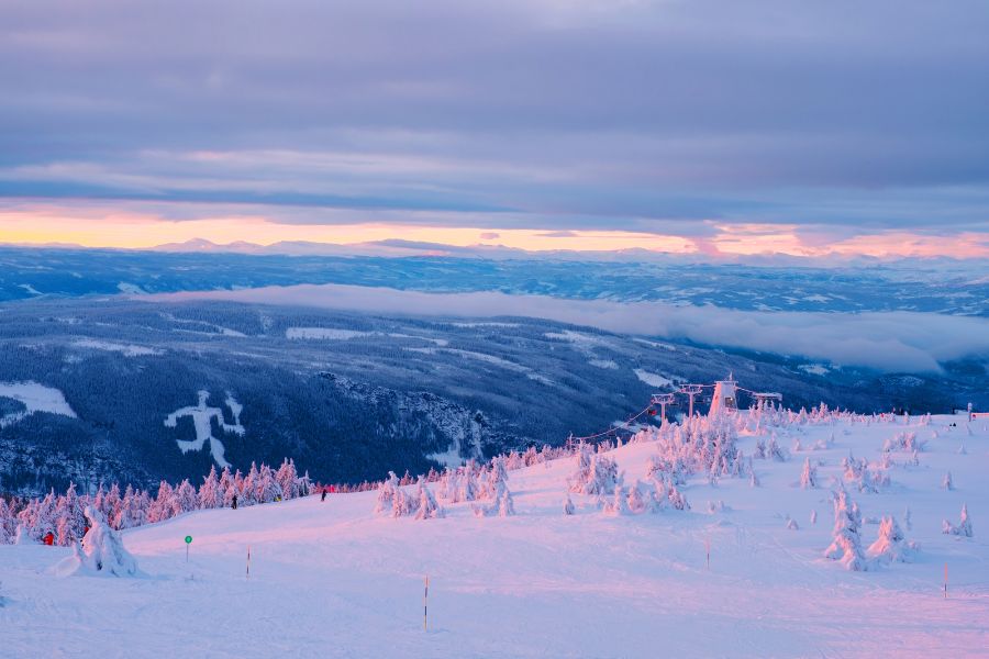 Uitzicht over het wintersportgebied in Hafjell